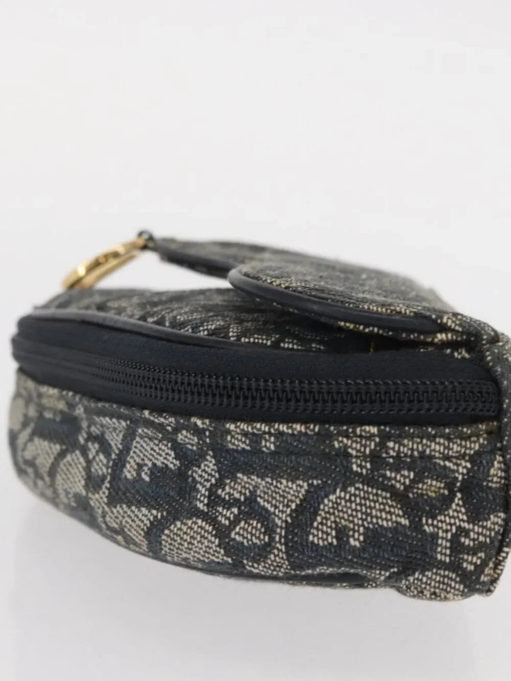 Christian Dior Trotter Canvas Saddle Pouch Navy Gold Auth 157216 - Picture 4 of 16